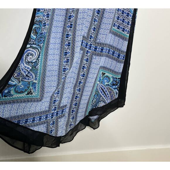 Paisley Midi Sz L Tank Dress Blue Black Handkerchief Hem Beach Boho Geometric - Picture 6 of 10